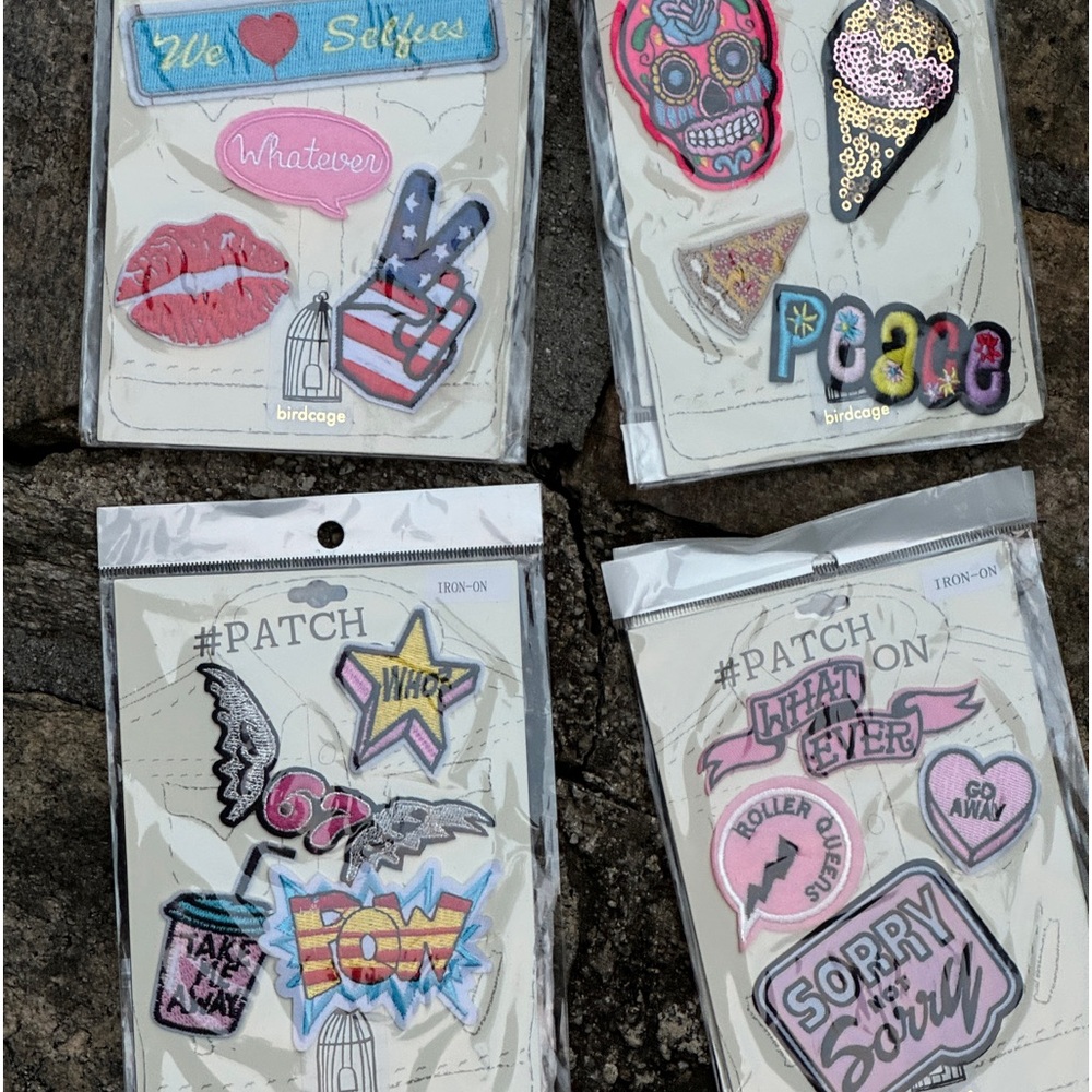 4 packages of fun, retro and colorful iron on patches